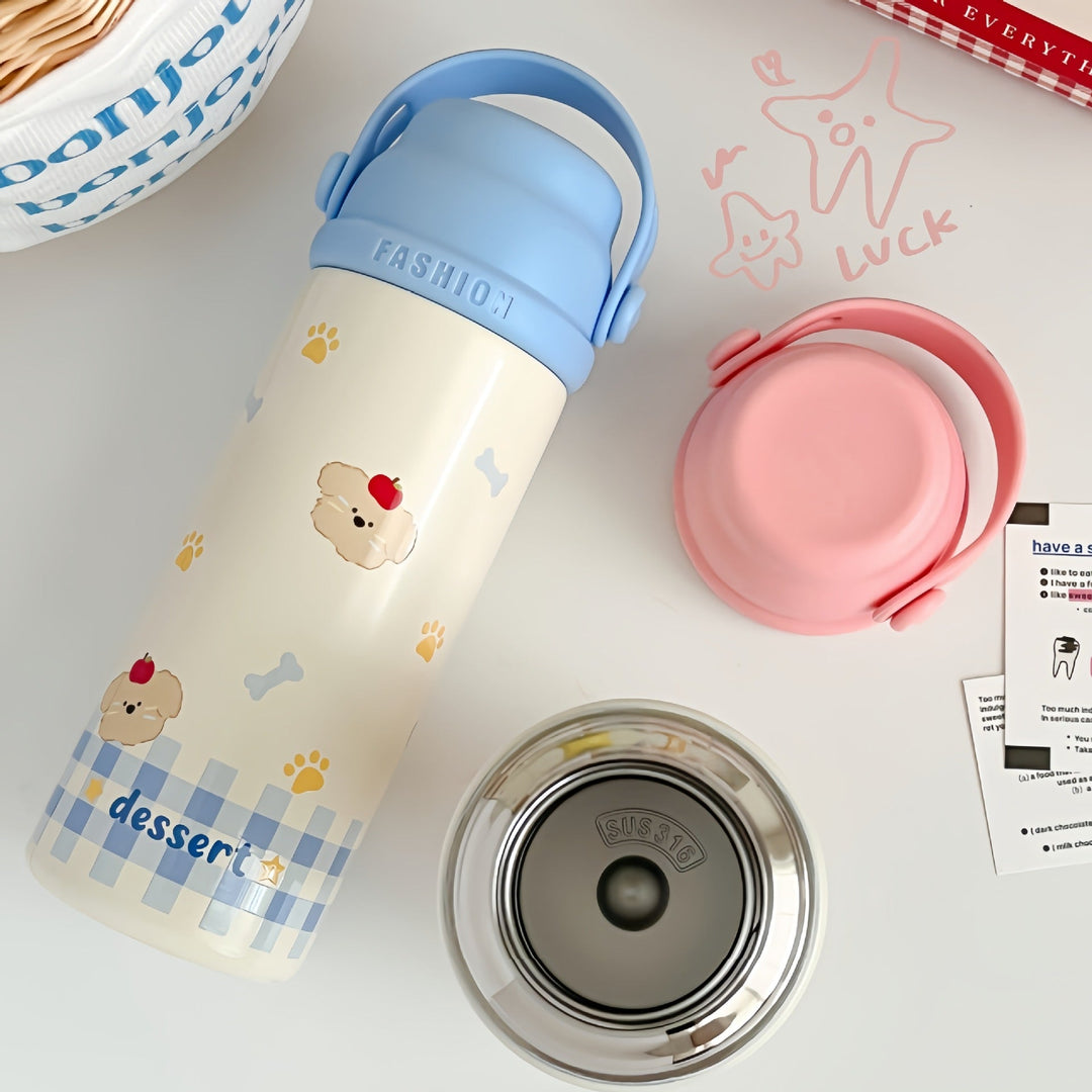 Insulated drinking bottle with sweet design and practical carrying strap Kalsten