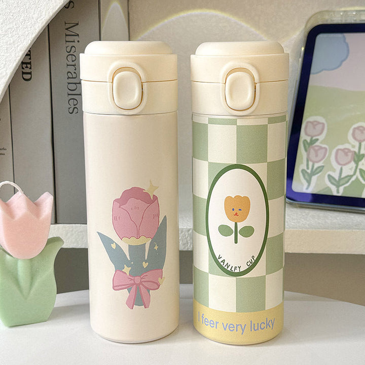 Women Insulated Water Bottle with Elegant Flower Design Kalsten