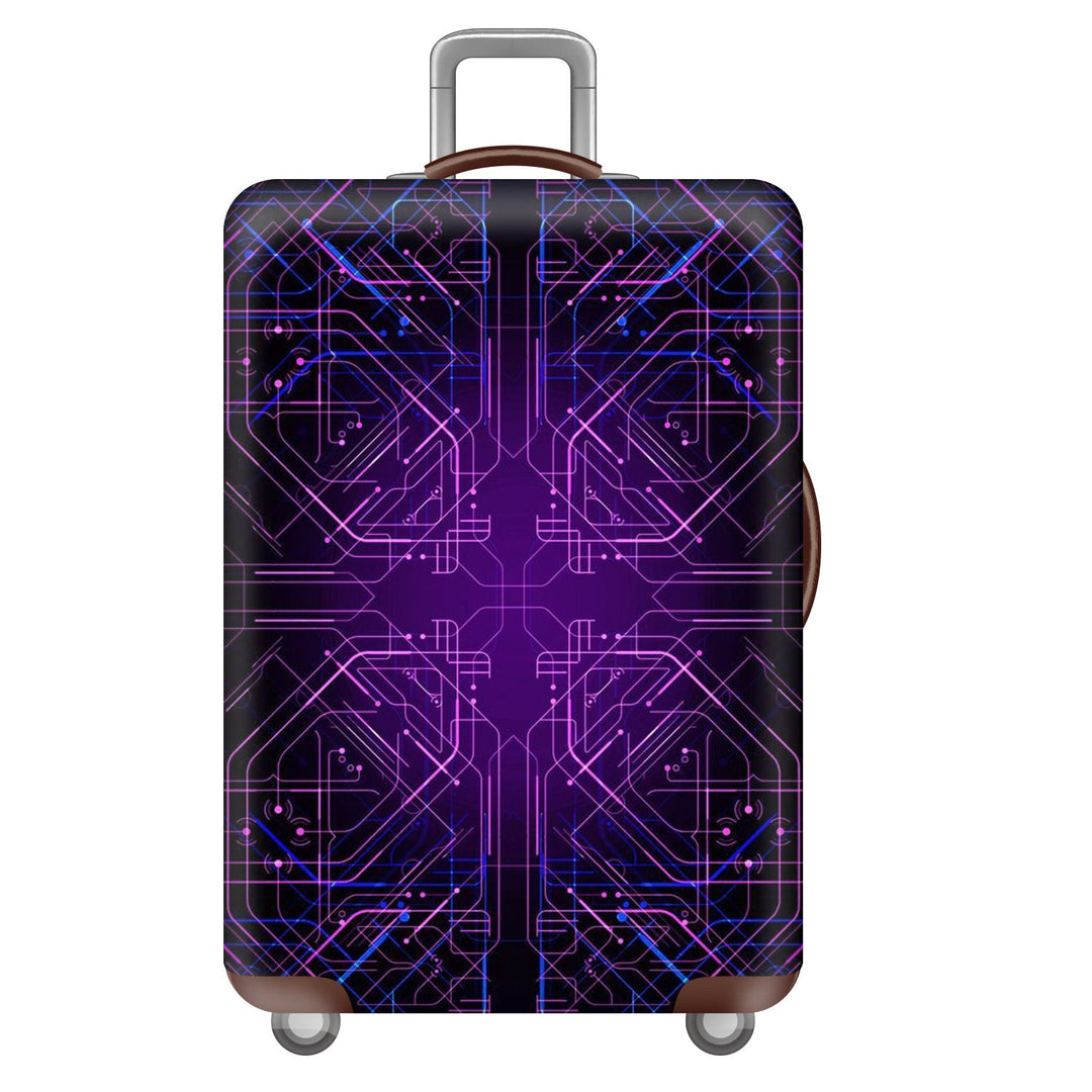 Unisex large hard shell suitcase with sturdy trolley handle and elastic motif protective cover superhero design Kalsten