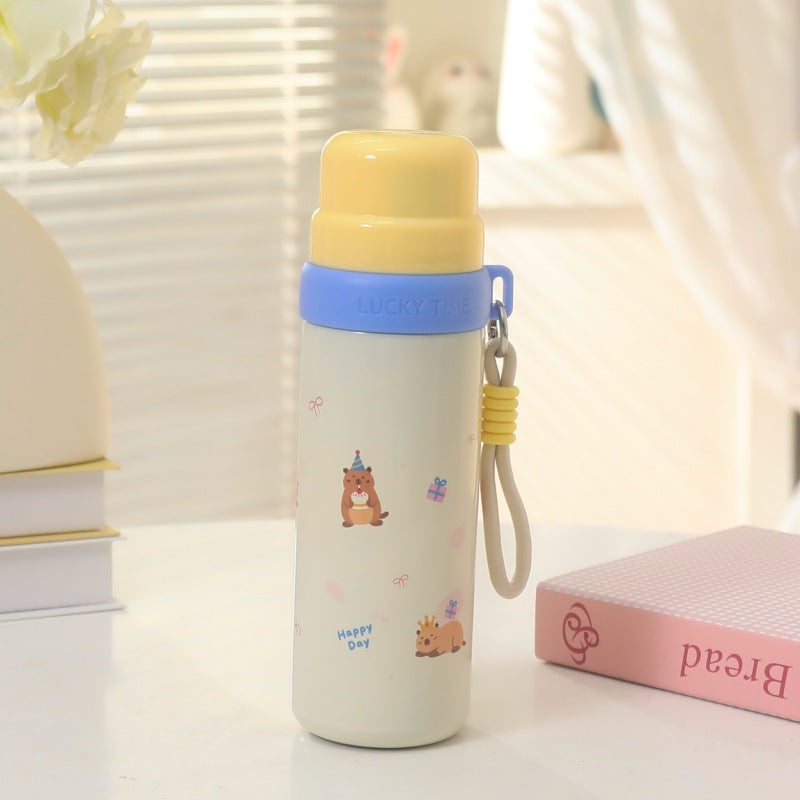 Insulated drinking bottle with cute animal design and practical carrying strap Kalsten