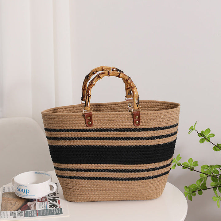 Fashionable straw bag with bamboo handles Kalsten