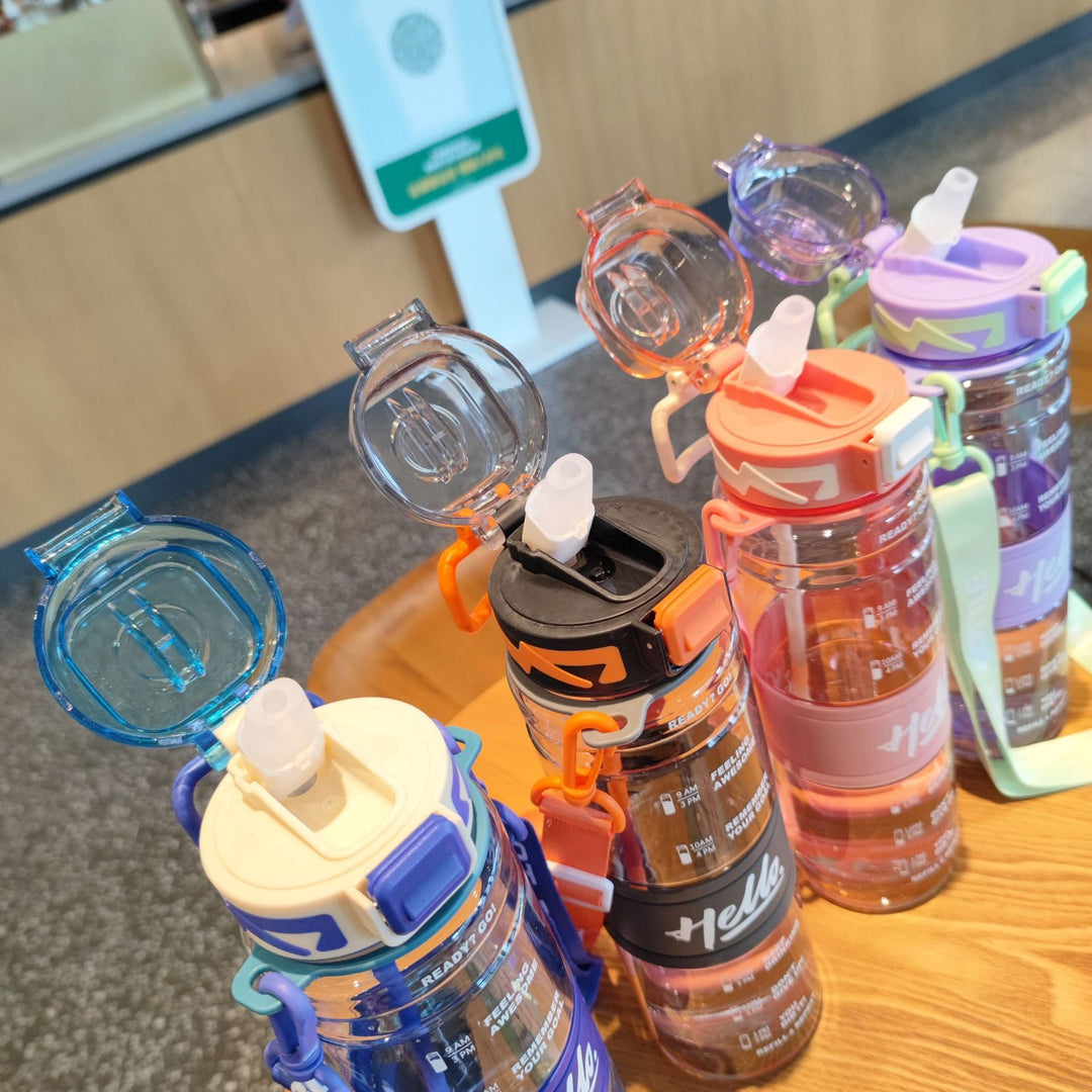 Women's large sports water bottle with motivational time markings Kalsten