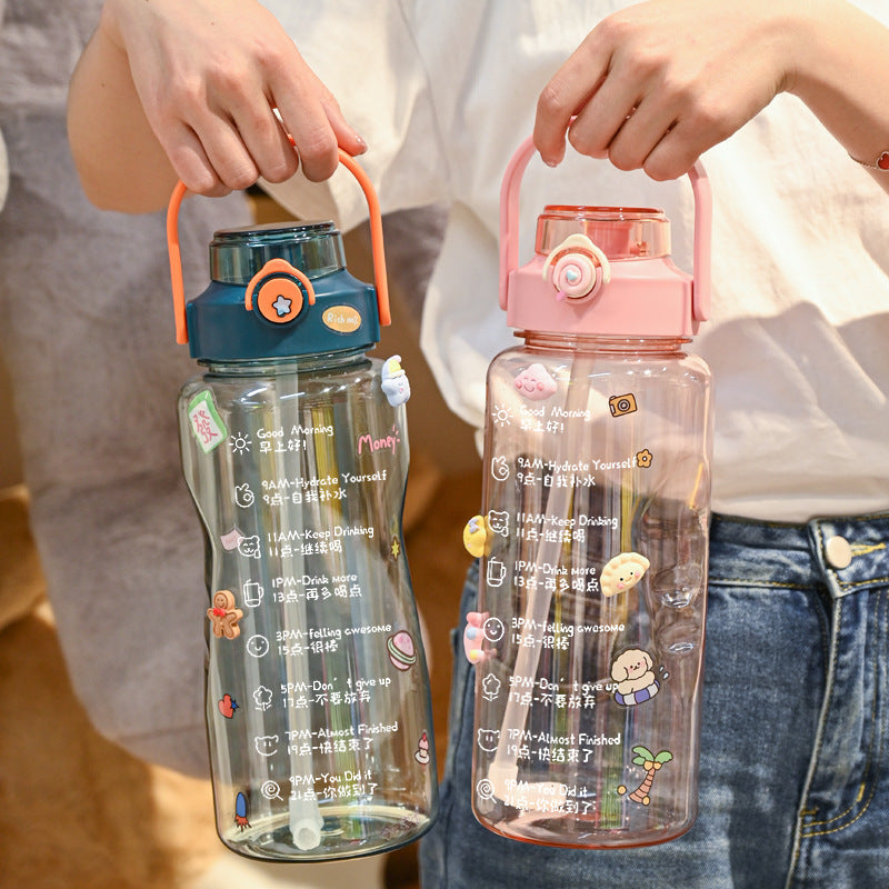 Women’s water bottle with integrated time marking and practical carrying handle Kalsten