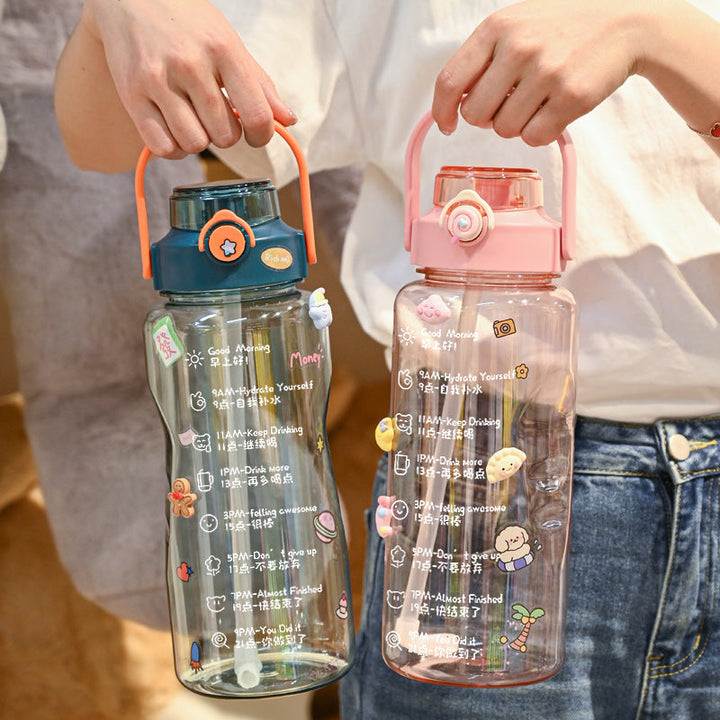 Women’s water bottle with integrated time marking and practical carrying handle Kalsten