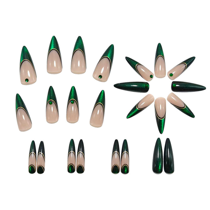Elegant artificial nails with glitter and metal embellishments Kalsten