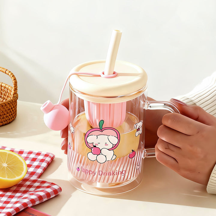 Ladies drinking glass with creative silicone lid and integrated straw Kalsten