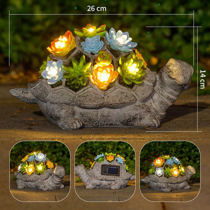 Solar Turtle Succulent Planter With LED Lights Textured Resin Garden Statue Kalsten