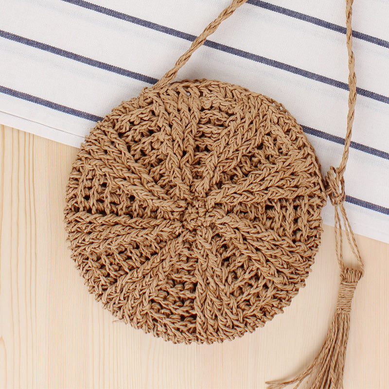 Round Bast Crossbody Bag with Tassels Kalsten