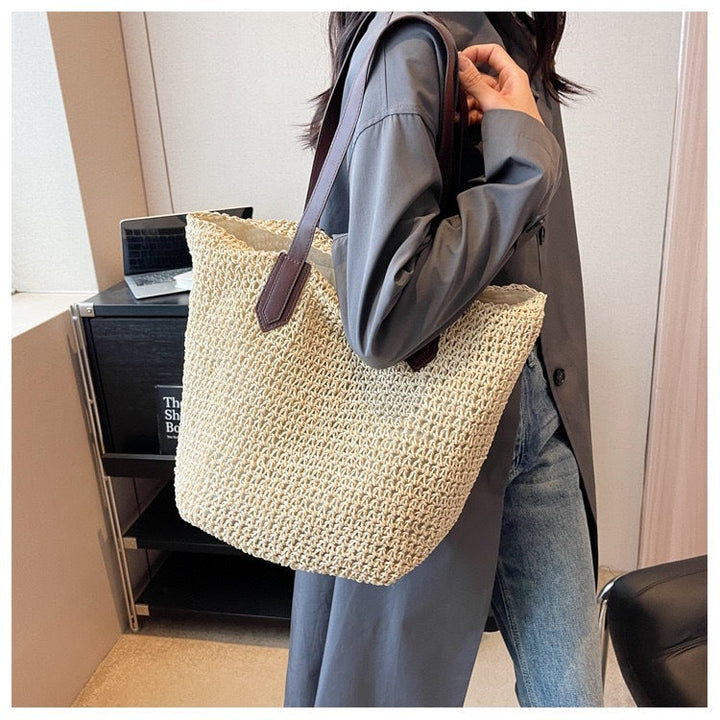 Braided shopping bag with leather handles Kalsten