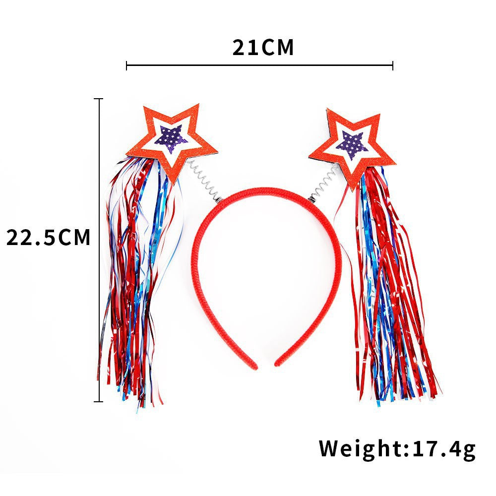 Women's Independence Day patriotic pompom headband with tinsel star toppers Kalsten
