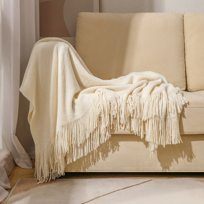Unisex Luxurious Plush Fringe Throw Blanket