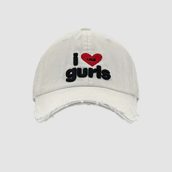 Women's Distressed Cotton Baseball Cap with Fun Embroidery Kalsten