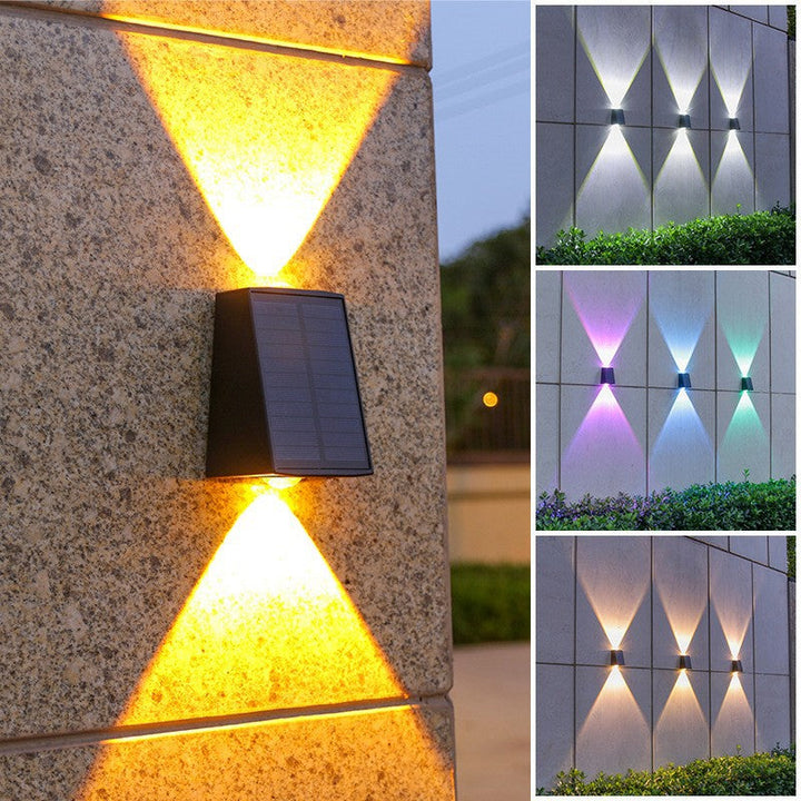 Angled Bi-Directional Solar LED Wall Uplight-Downlight With Integrated Photovoltaic Panel And Prism Lens Kalsten