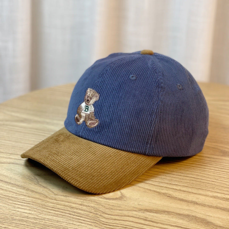 Women's Corduroy Baseball Cap with Teddy Bear Embroidery Kalsten