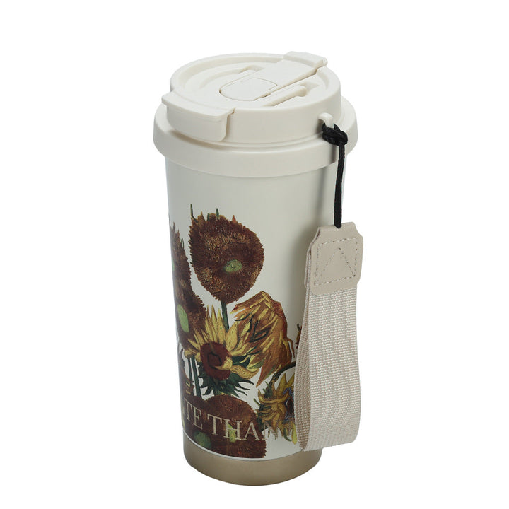 Women's Reusable Coffee Cup with Leak-proof Lid and Carry Strap Kalsten