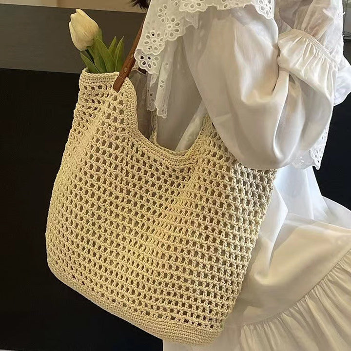 Large macrame bag with leather accents Kalsten