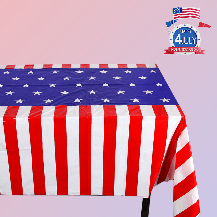 Independence Day Festive Vinyl Rectangular Tablecloth with Star Border Pattern Kalsten
