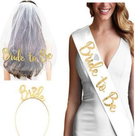 Women's bridal accessories set with shimmering veil and personalized sash Kalsten