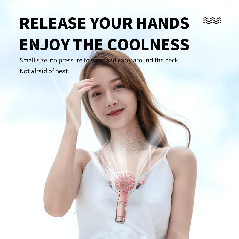 Cooling compact rechargeable folding misting handheld fan with transparent water reservoir detachable base and four speed brushless motor Kalsten