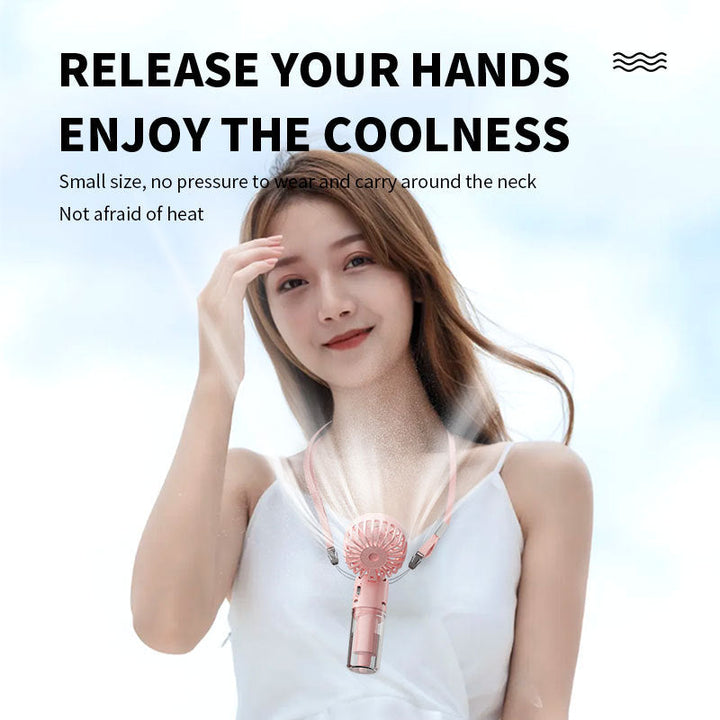 Cooling compact rechargeable folding misting handheld fan with transparent water reservoir detachable base and four speed brushless motor Kalsten
