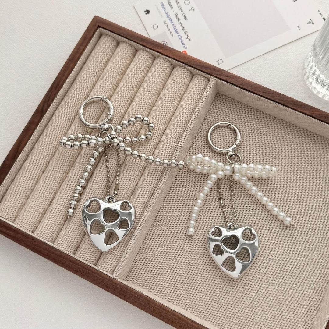Heart-Shaped Charm Keychain with Beaded Bow Kalsten