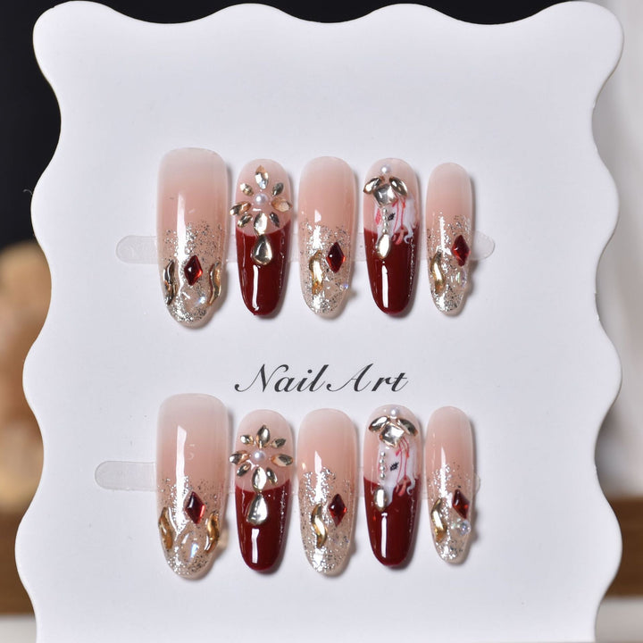 Artistic 3D Gemstone Embellished Nail Art Extensions Kalsten