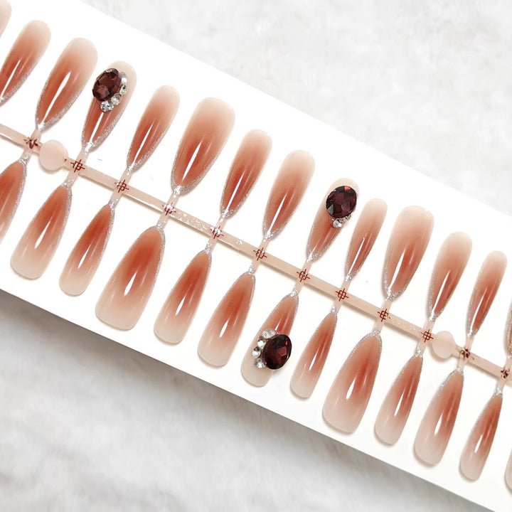 Elegant Artificial Nails with Shimmering Gradient and Sparkling Accents Kalsten
