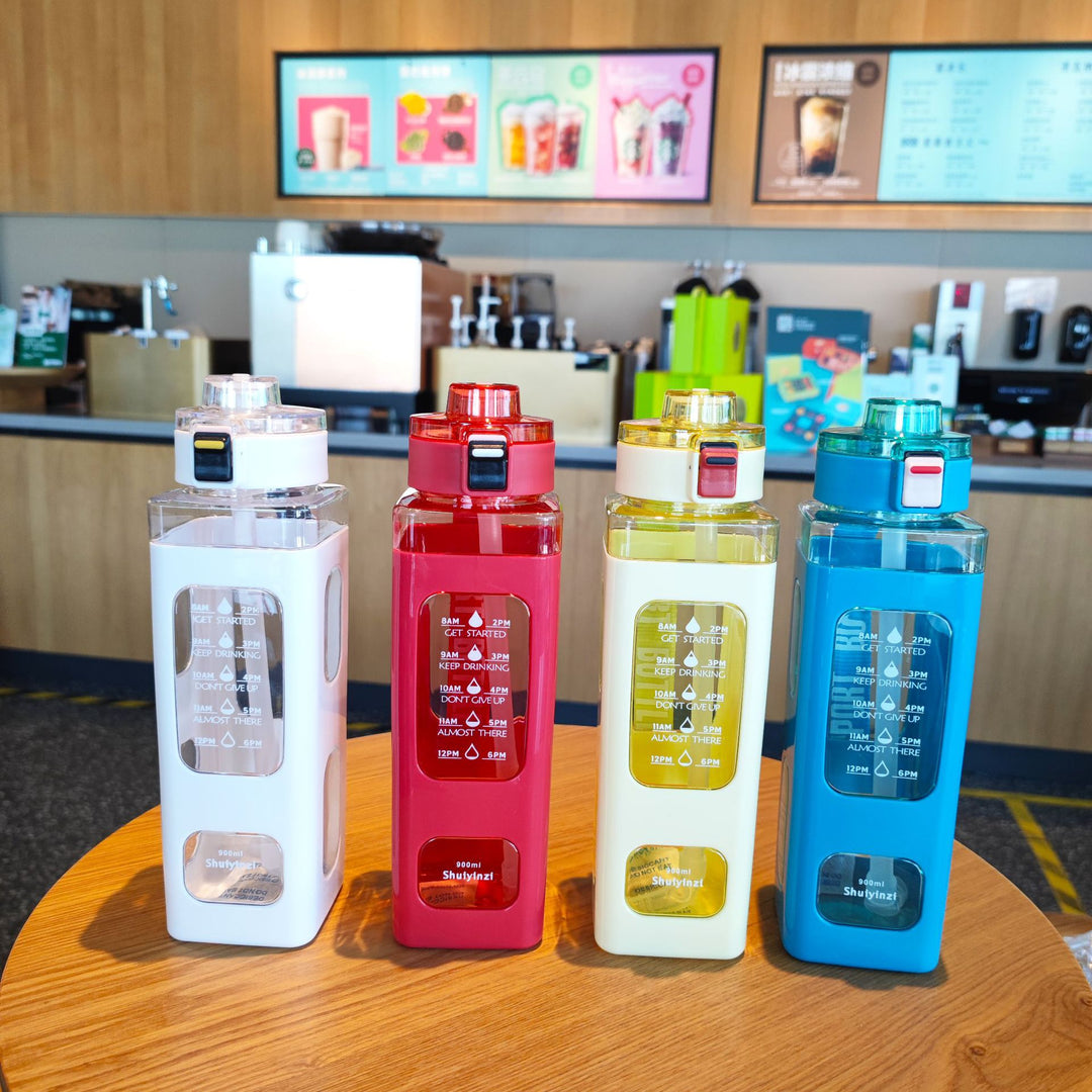 Women's water bottle with integrated time markers and straw Kalsten