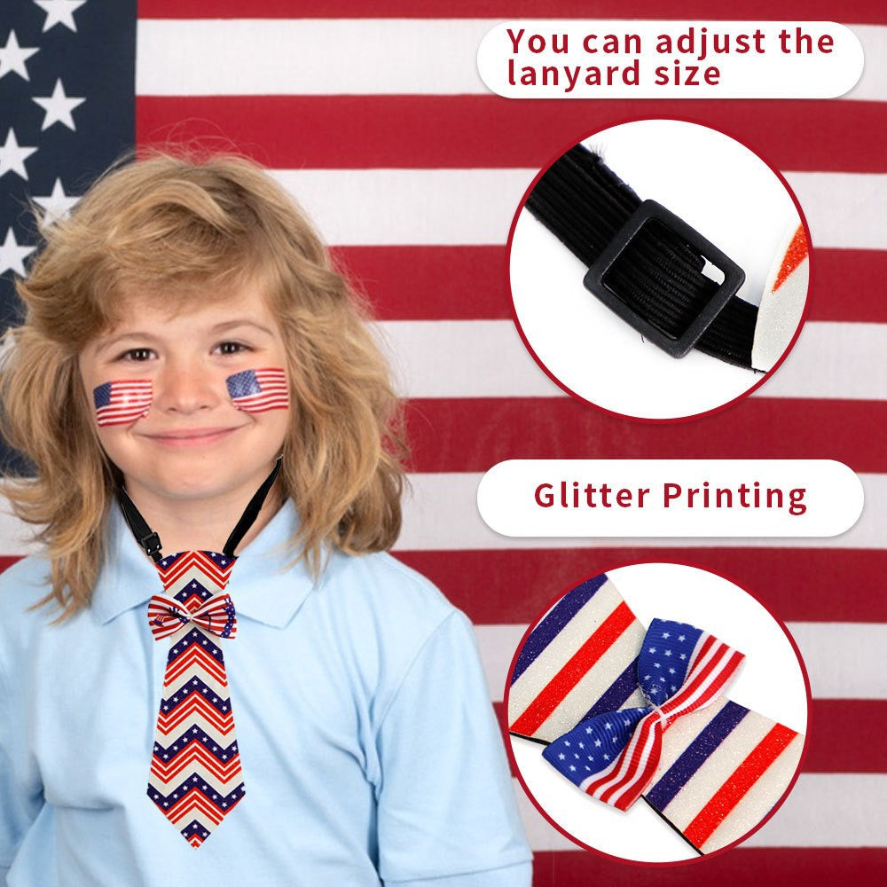 Independence Day adjustable novelty necktie with pre-tied bow and buckle strap Kalsten