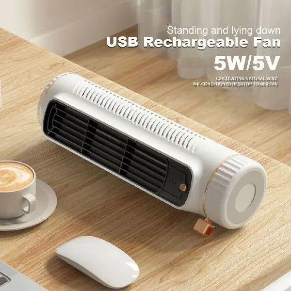 Unisex one size compact rechargeable personal cooling stand fan with adjustable vertical slats, multi-speed USB charging and decorative sticker set Kalsten