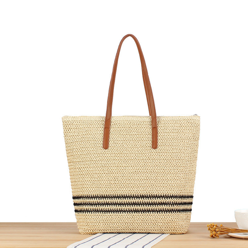 Braided beach bag with leather handles Kalsten
