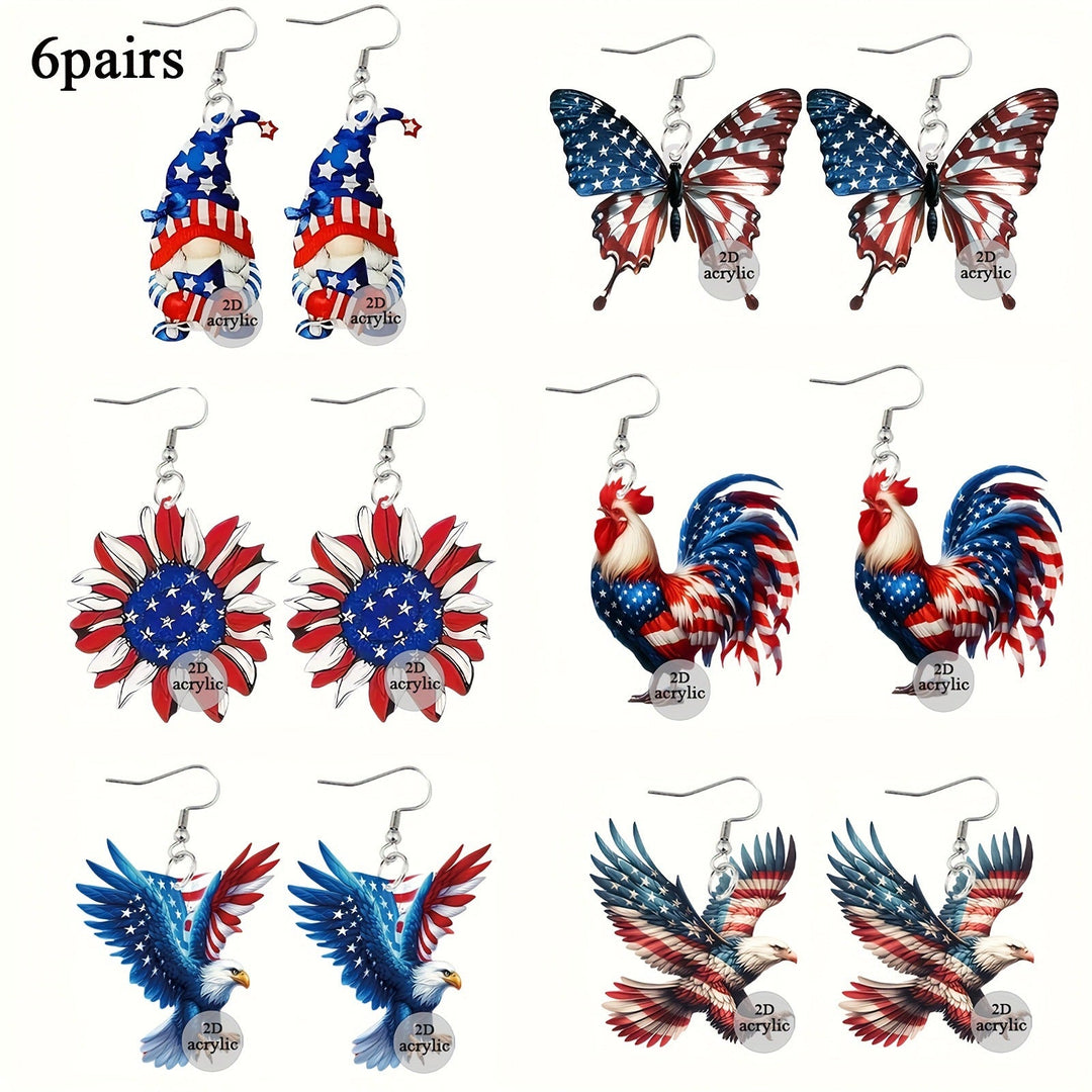 Ladies playful Gnome earrings made of acrylic with patriotic stars-and-stripes motif and skin-friendly hooks Kalsten