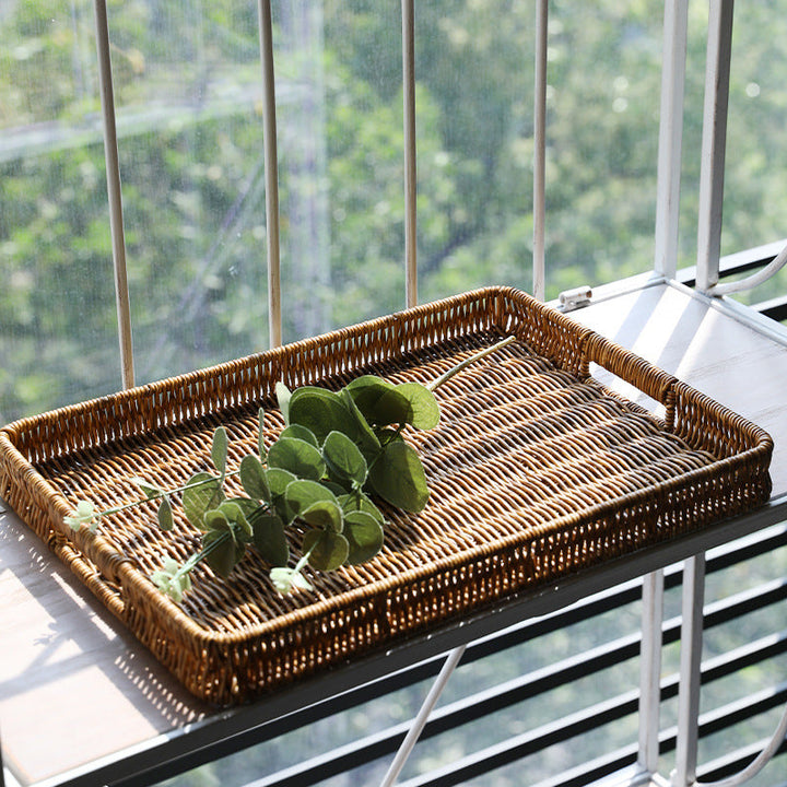 Handcrafted Rectangular Wicker Serving Tray Kalsten