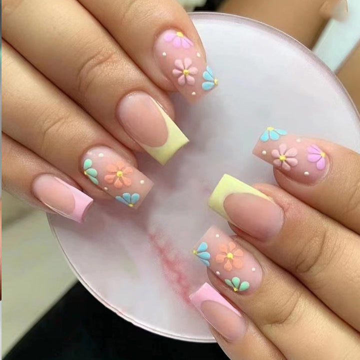 Floral Embellished Acrylic Nail Tips Kalsten