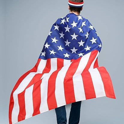 Unisex nan patriotic skeleton costume cape with flag print cape wig and handheld flags Kalsten