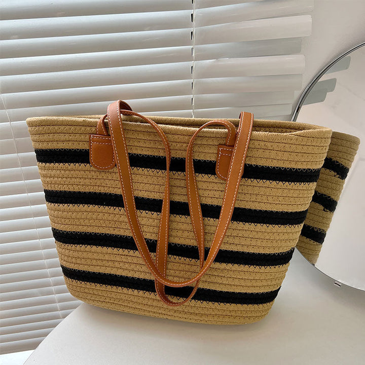 Stylish straw bag with contrasting stripes Kalsten