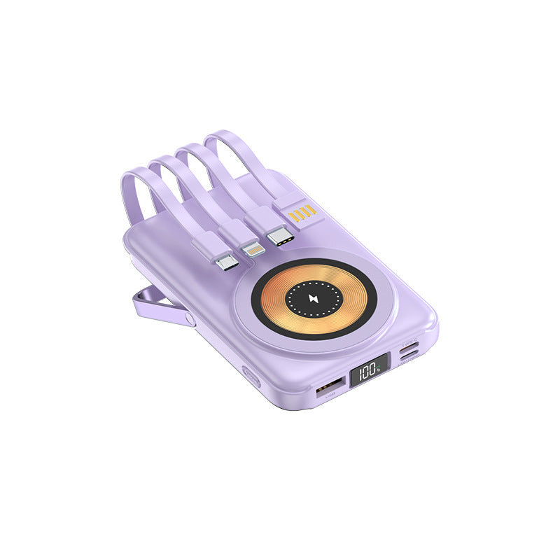 Compact power bank with integrated charging cable and wireless charging function Kalsten