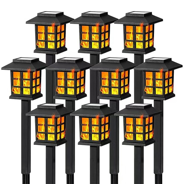 Solar Flame-Effect Garden Pathway Stake Lanterns With Weatherproof ABS Housing And Warm LED Glow Kalsten