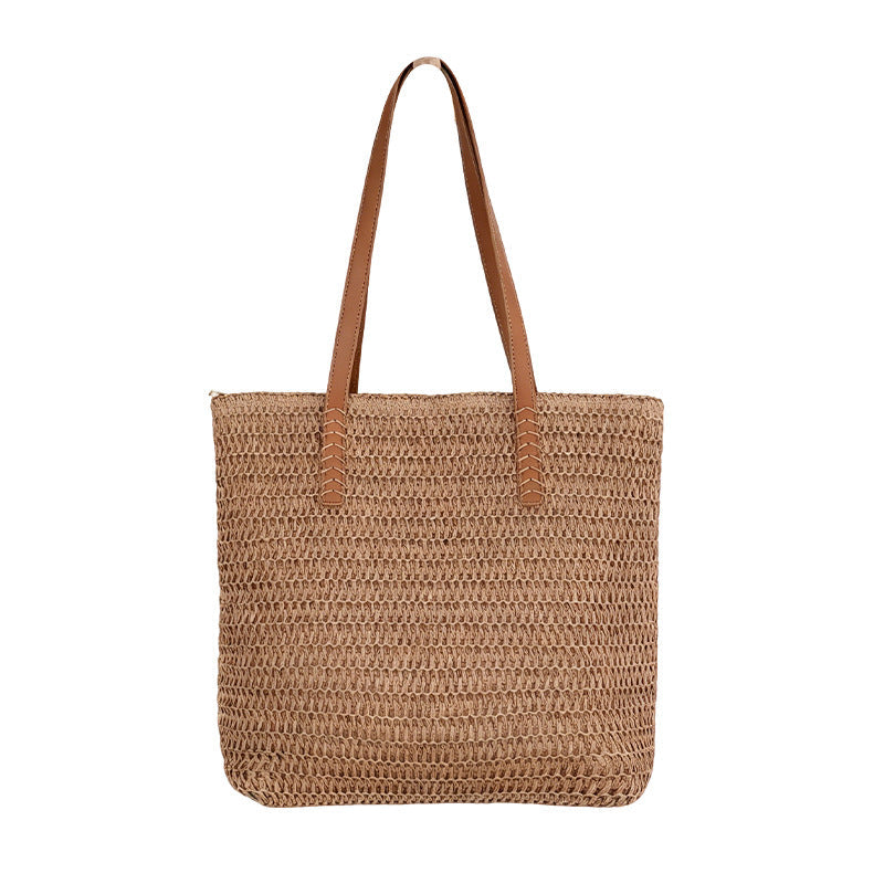 Spacious wicker tote bag with sturdy leather handles Kalsten