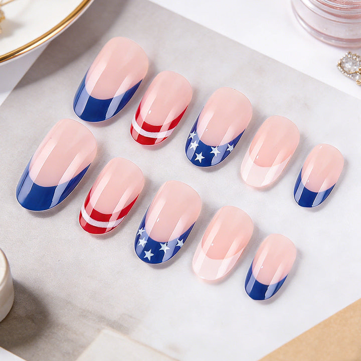 Women's nan patriotic star and stripe gel press-on manicure set almond-shaped glossy durable Kalsten