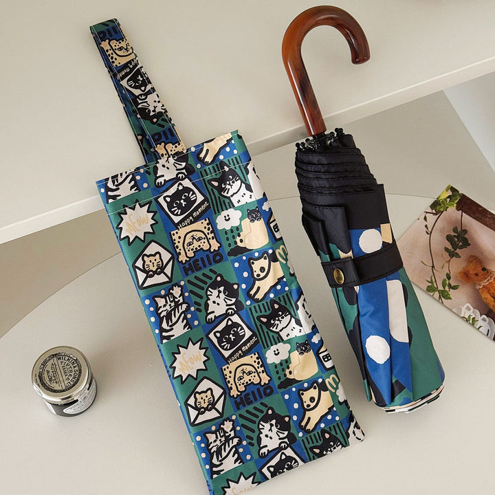 Women's Foldable Umbrella with Playful Cat Pattern Kalsten