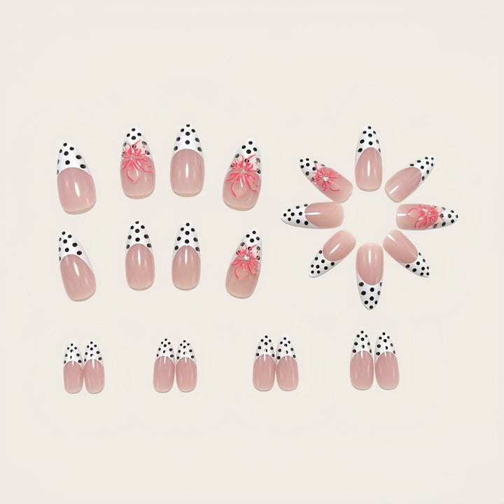 Artificial nails with elegant flower design and dots Kalsten