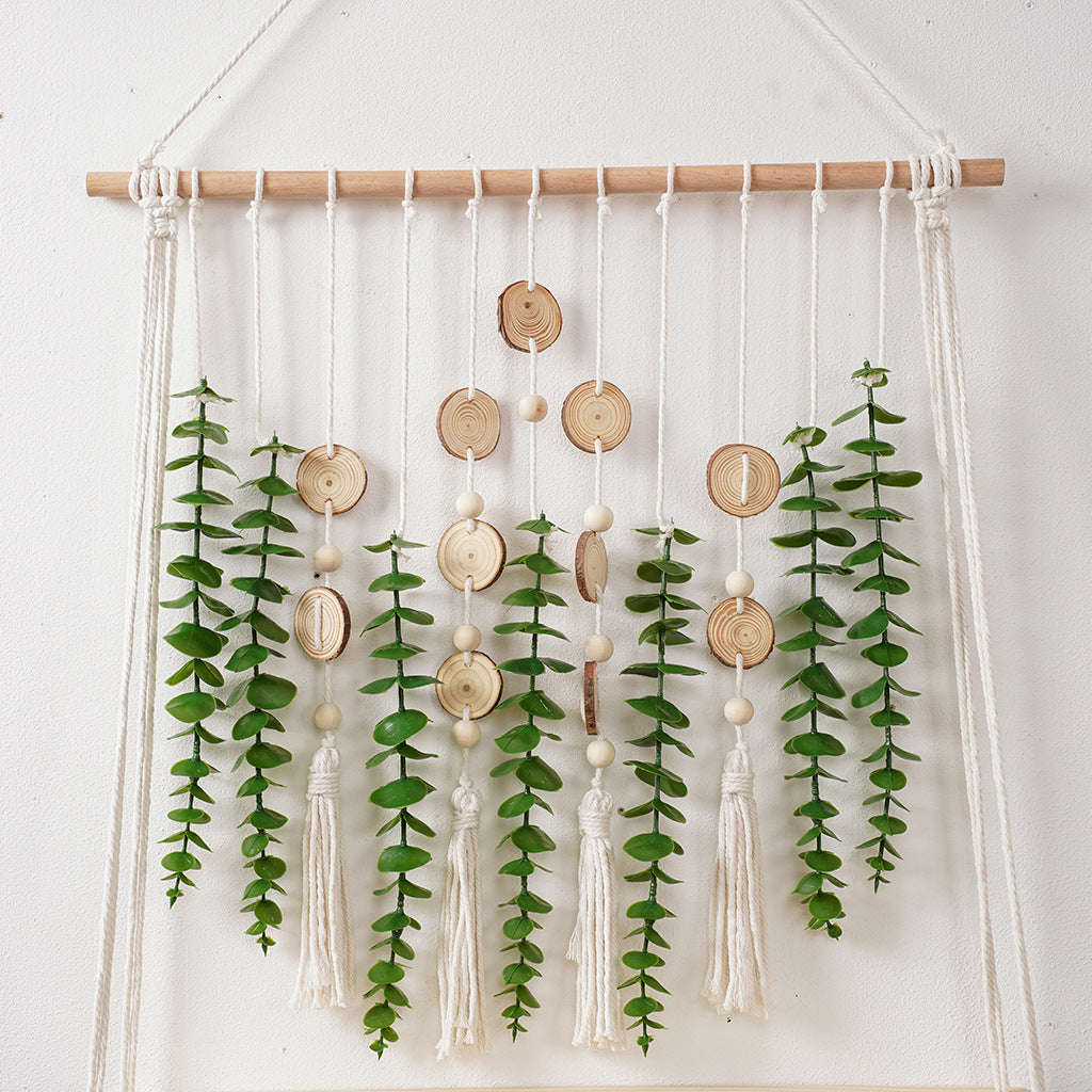 Macrame Wall Hanging Planter with Wooden Accents Acalora