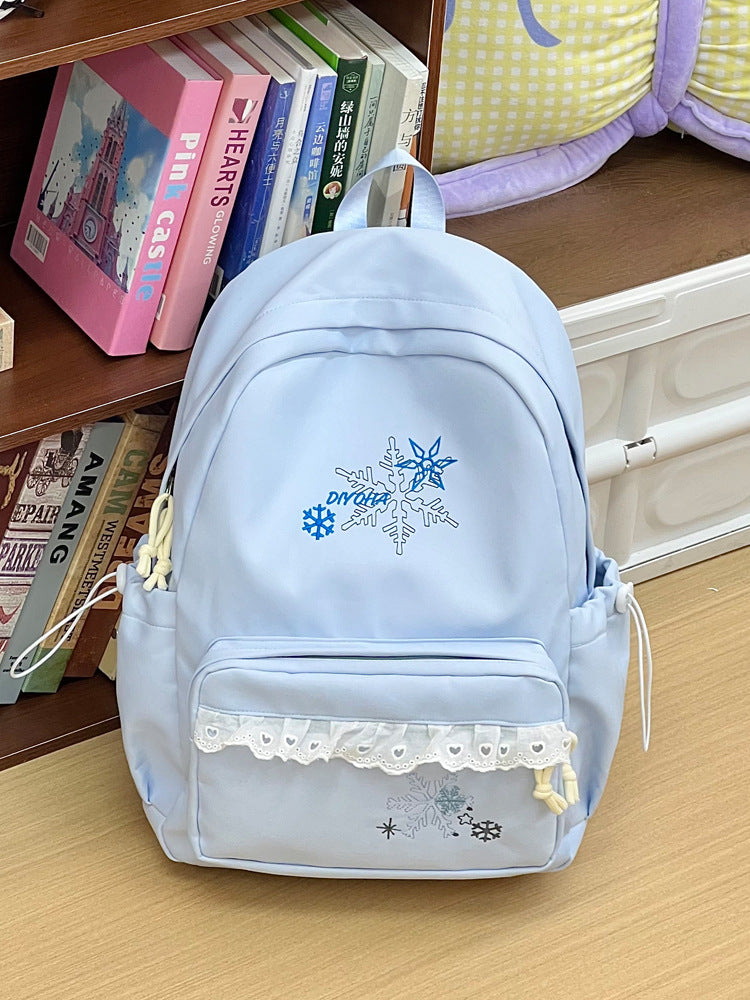 Embroidered Winter-Themed School Backpack