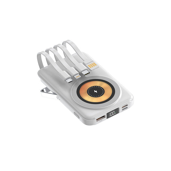 Compact power bank with integrated charging cable and wireless charging function Kalsten