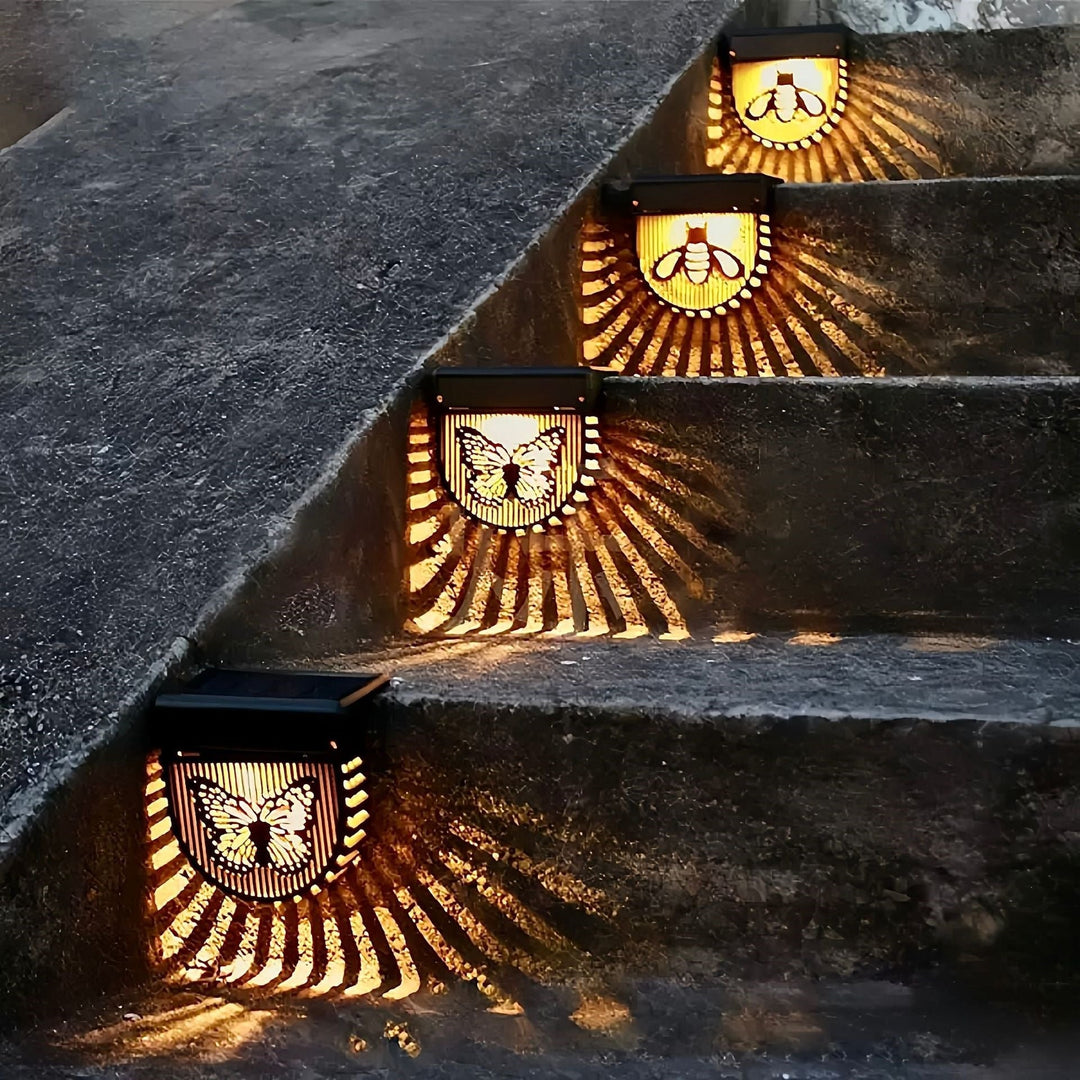 Decorative Solar Garden Wall Lanterns With Laser Cut Bee And Butterfly Motifs Kalsten