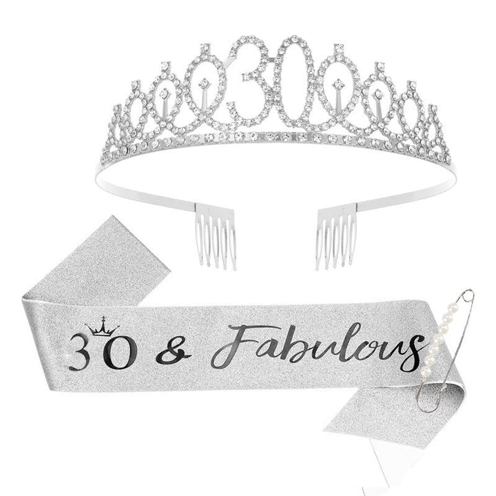Women Crystal-Embellished Birthday Crown with Personalized Sash Kalsten