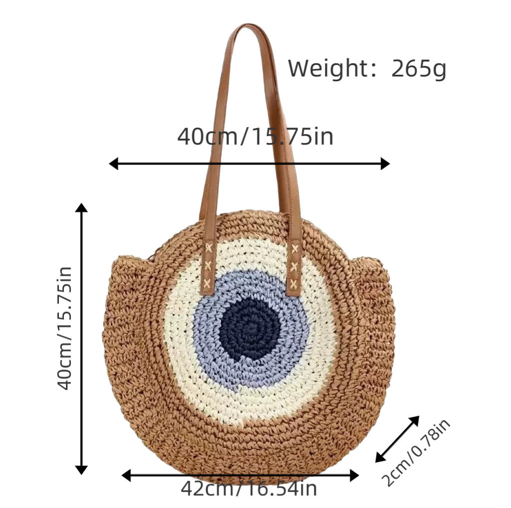 Braided basket bag with unique round design and elegant shoulder straps Kalsten