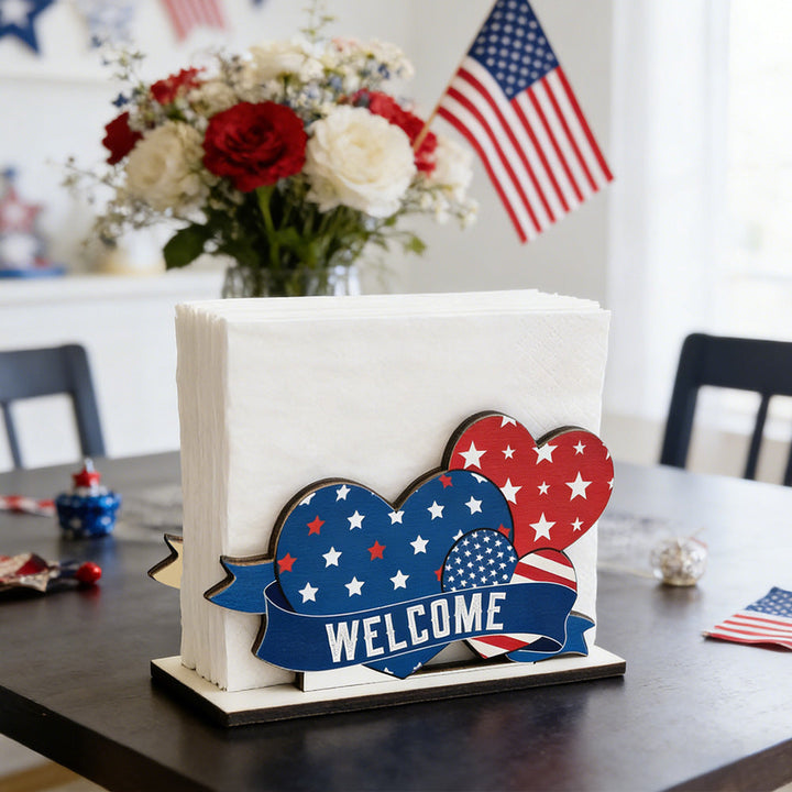 Unisex nan hand-painted deco set wooden gnomes trio with US flag design Kalsten