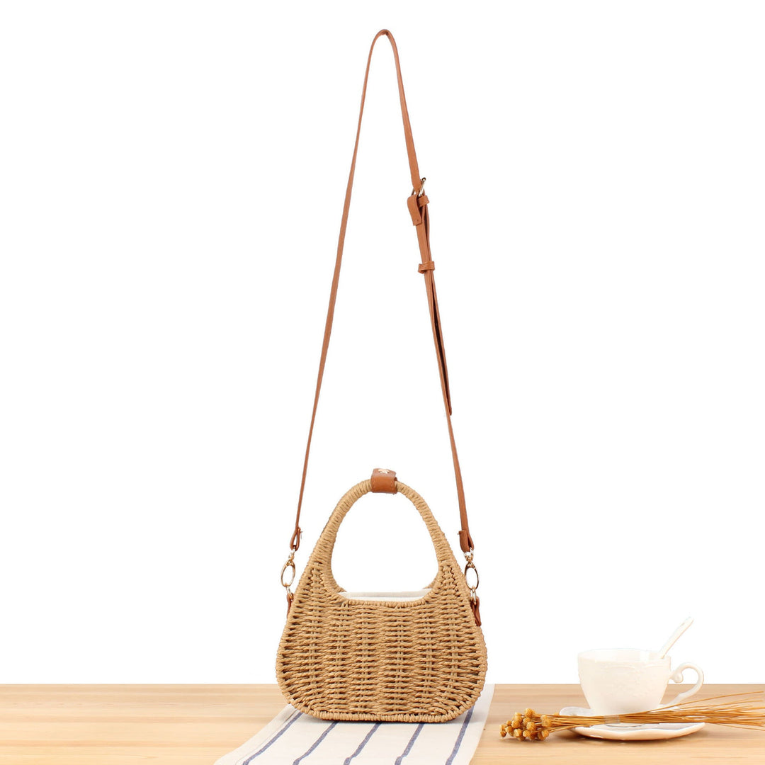 Shoulder bag made of woven natural material with elegant leather accent Kalsten